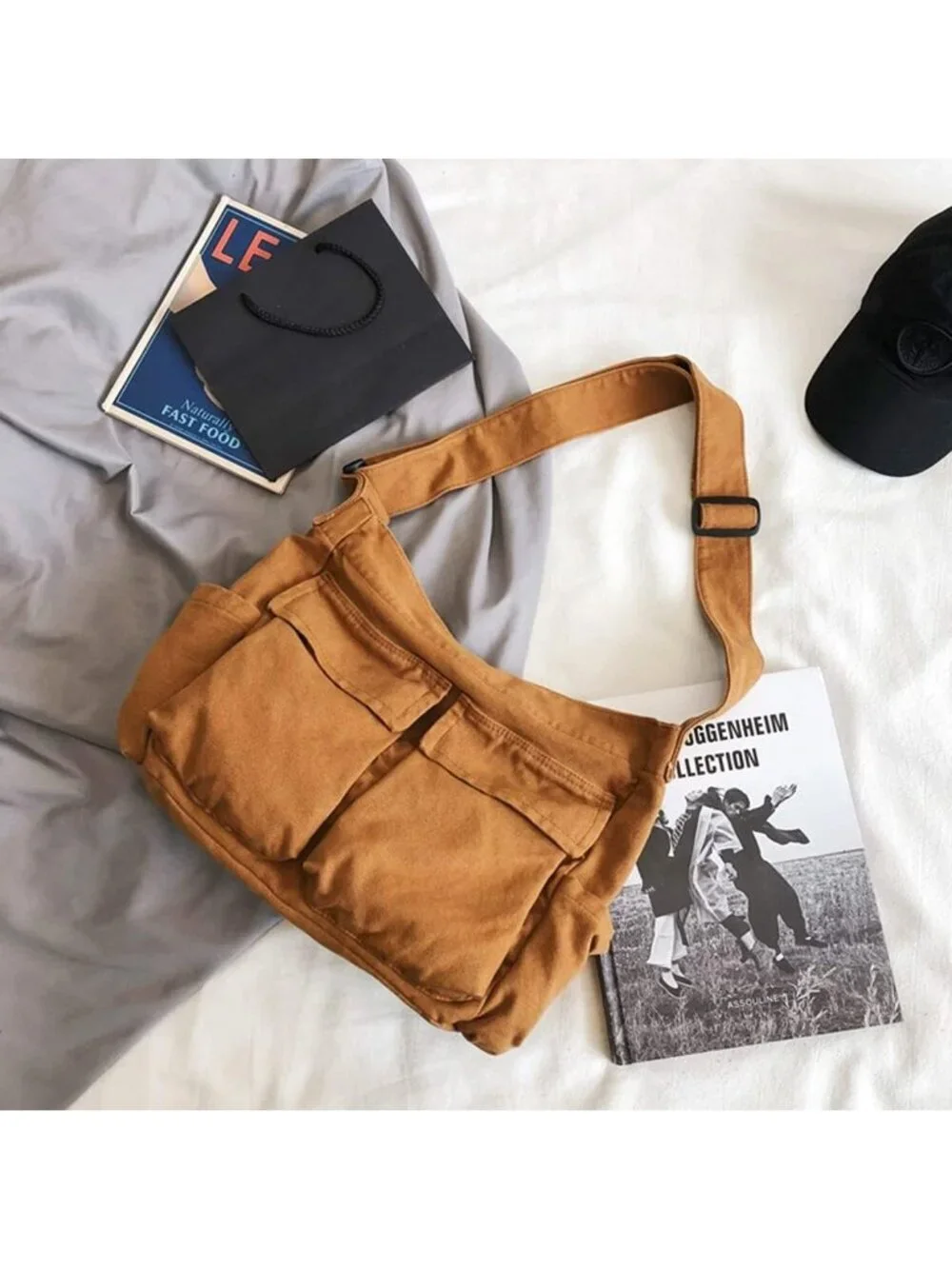Women's Brown Travel Canvas Zipper Crossbody Shoulder Laptop Bag